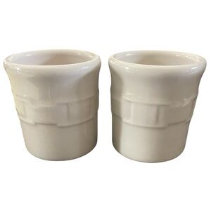 VTG Longaberger Woven Traditions Pottery Set of 2 Ivory Votive Candle Holders